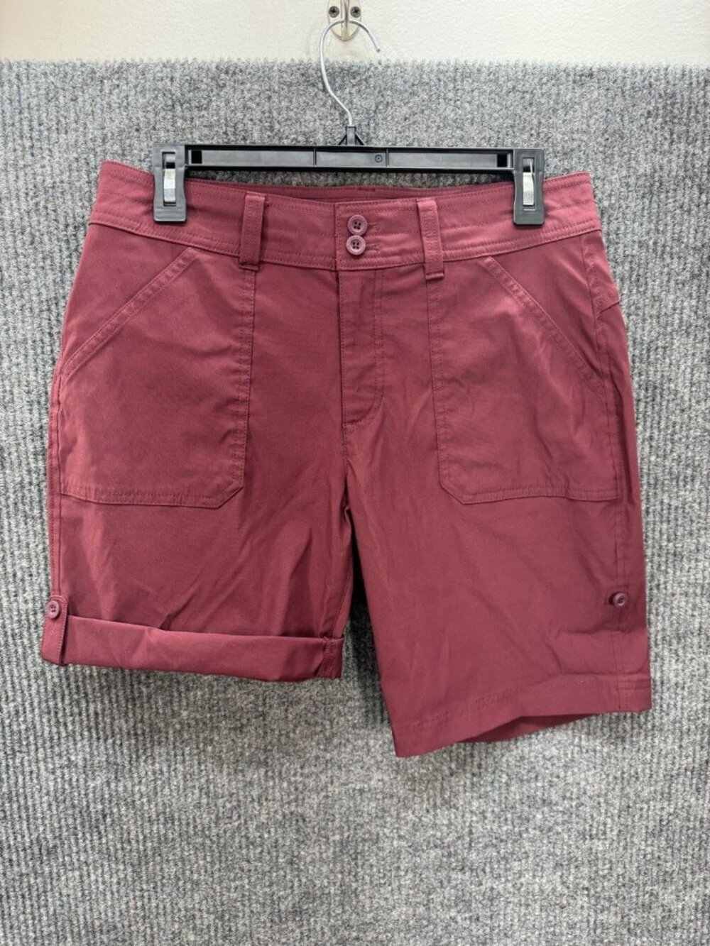 Eddie Bauer Rolled Hem Bermuda Shorts Womens 6 Burgundy Stretch Nylon Outdoor - Picture 2 of 10
